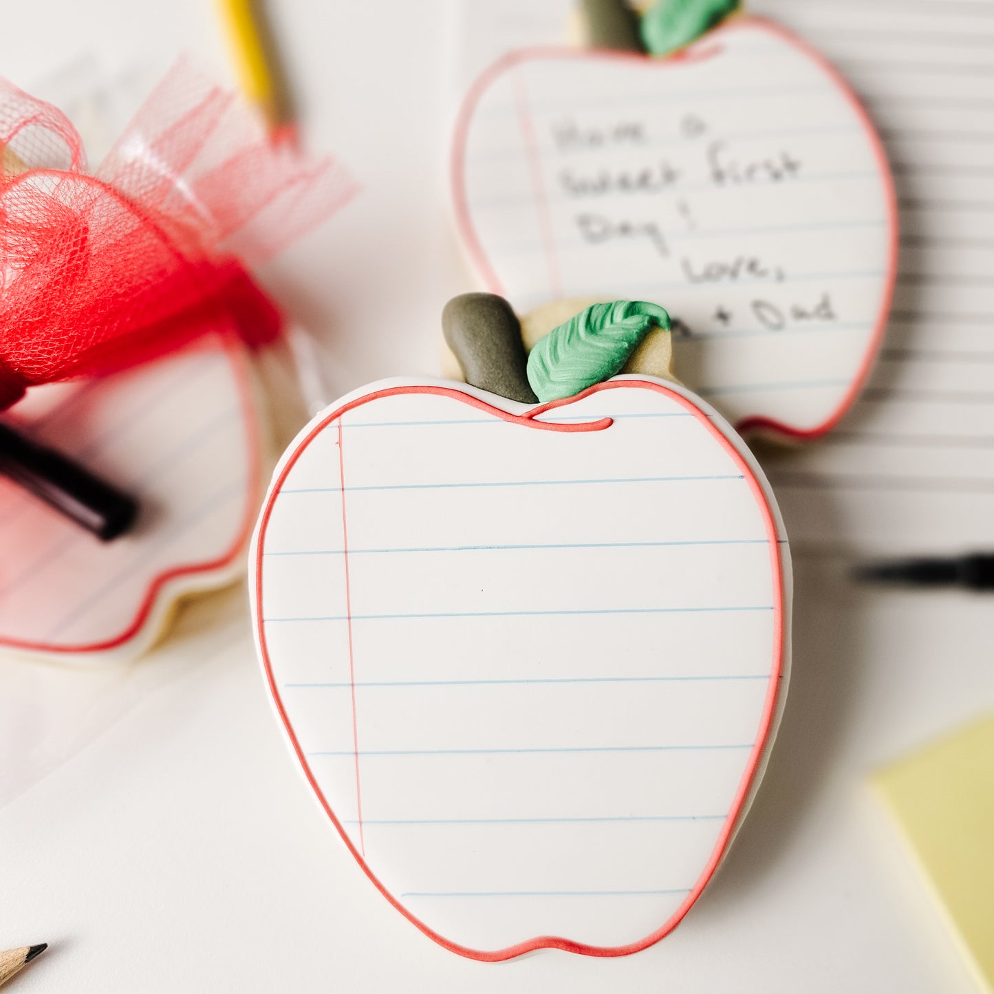 Apple Sugar Cookie that looks like notebook paper