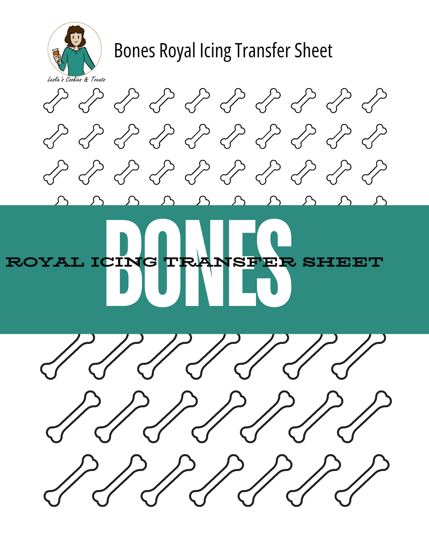 Royal Icing Transfer Sheet - Bones - Royal Icing Transfer Sheet