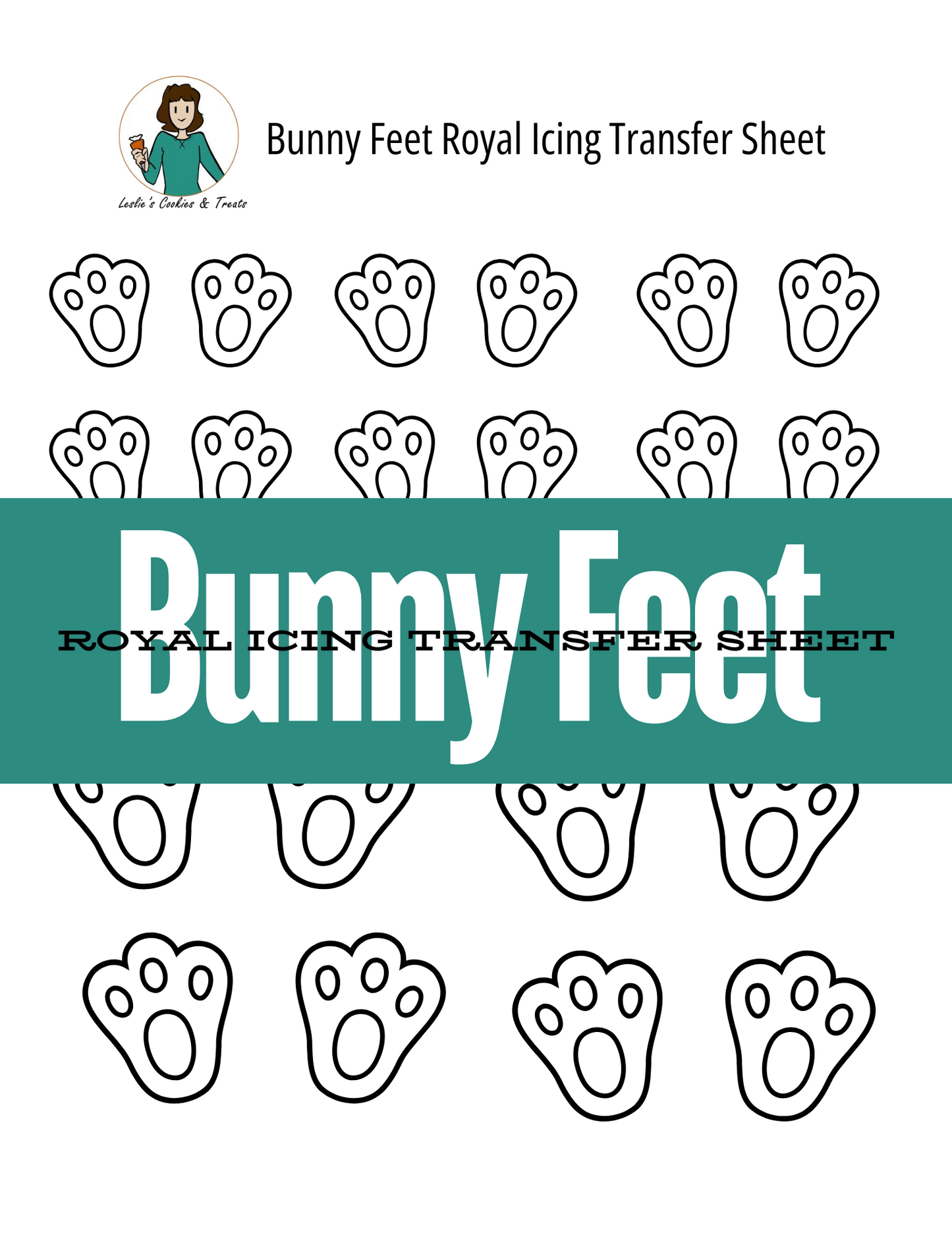 bunny feet royal icing transfer sheet