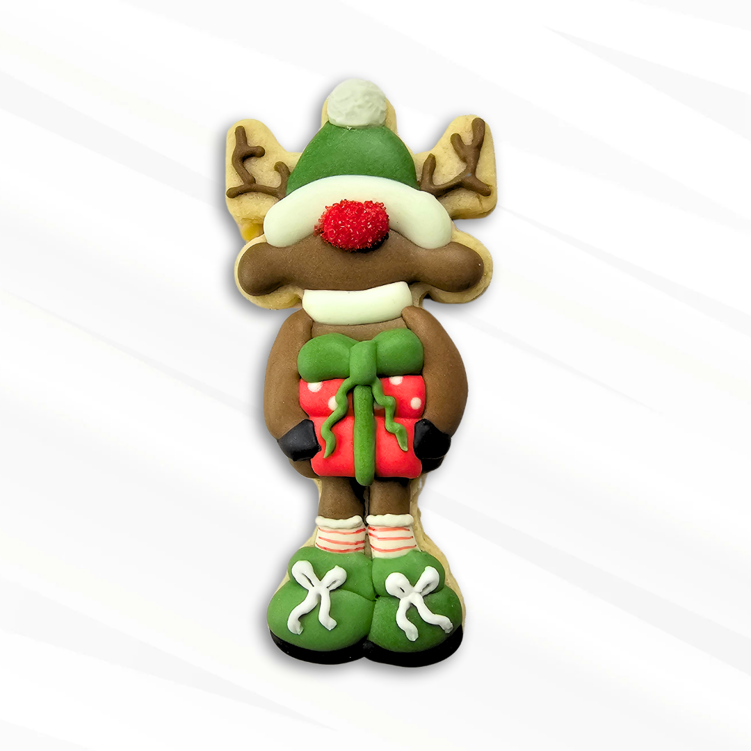 Reindeer with present royal icing transfer