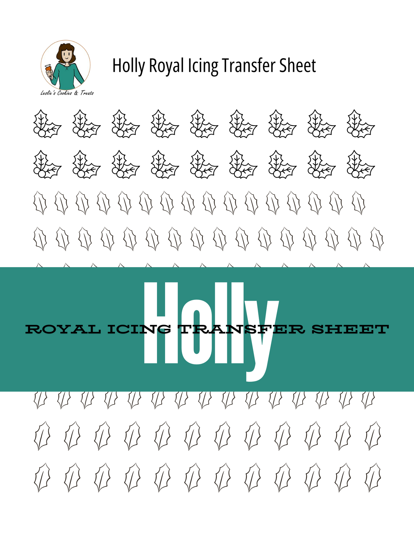 Holly Royal icing transfer sheet