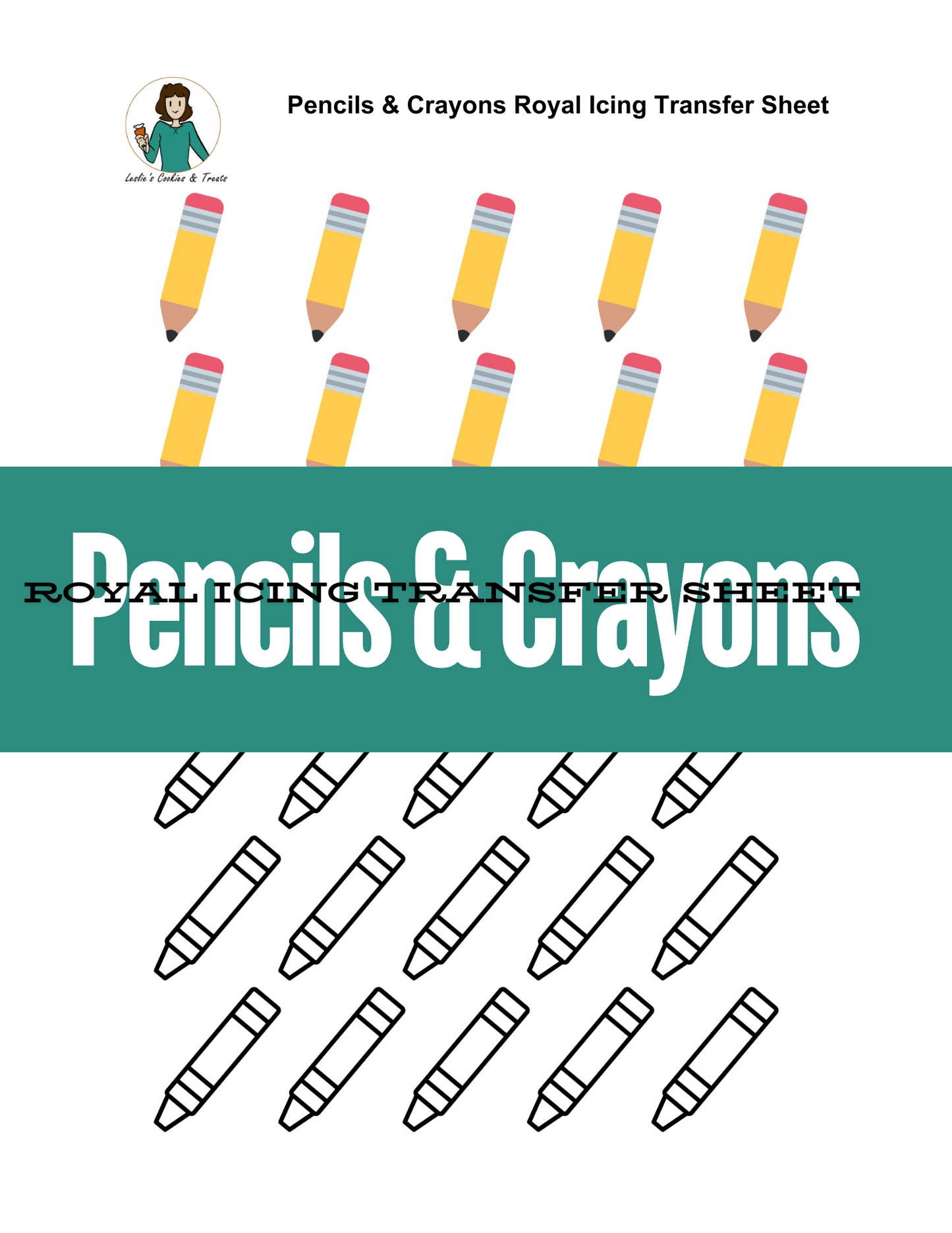 Pencils and Crayons Royal Icing Transfer Sheet