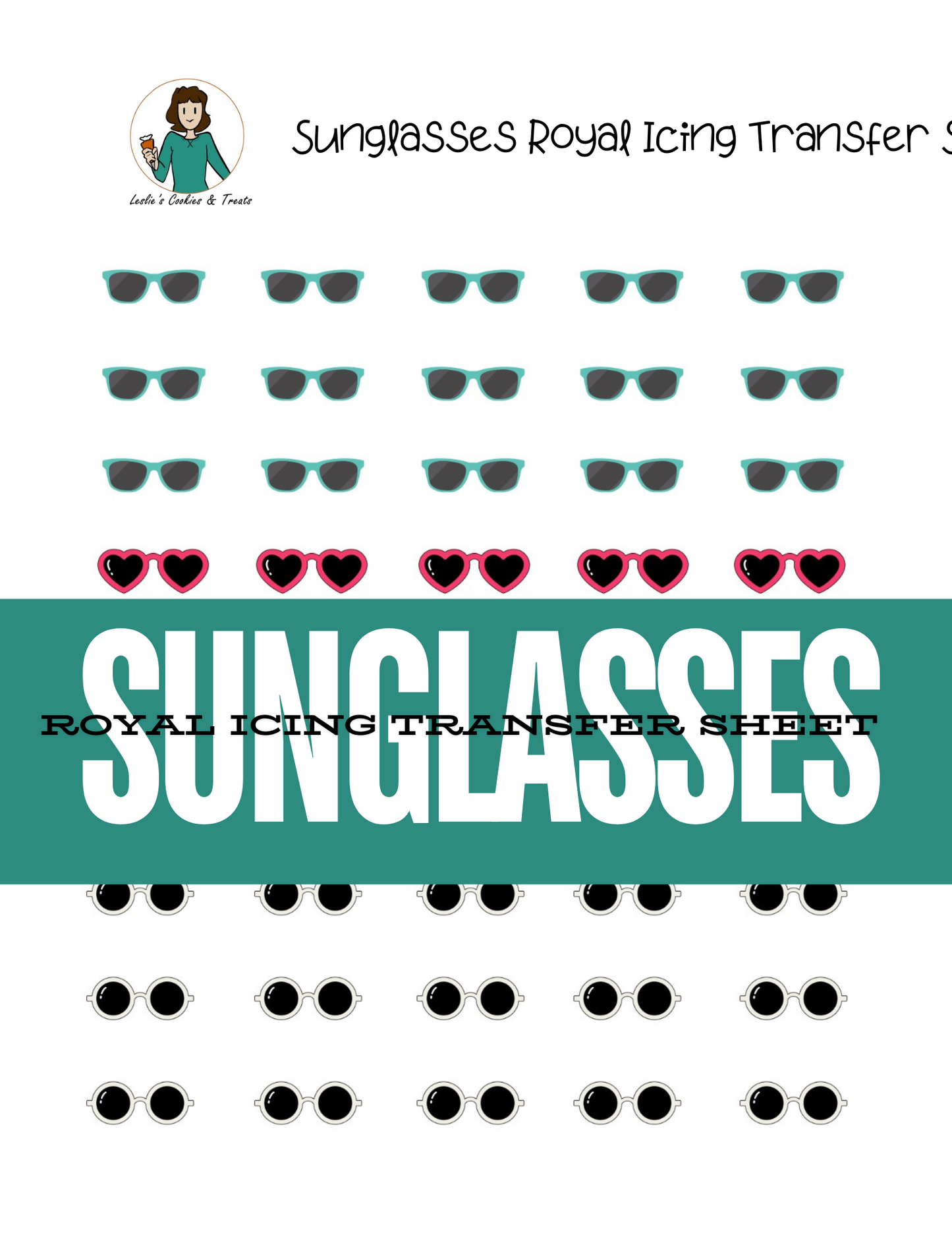 Sunglasses royal icing transfer sheet