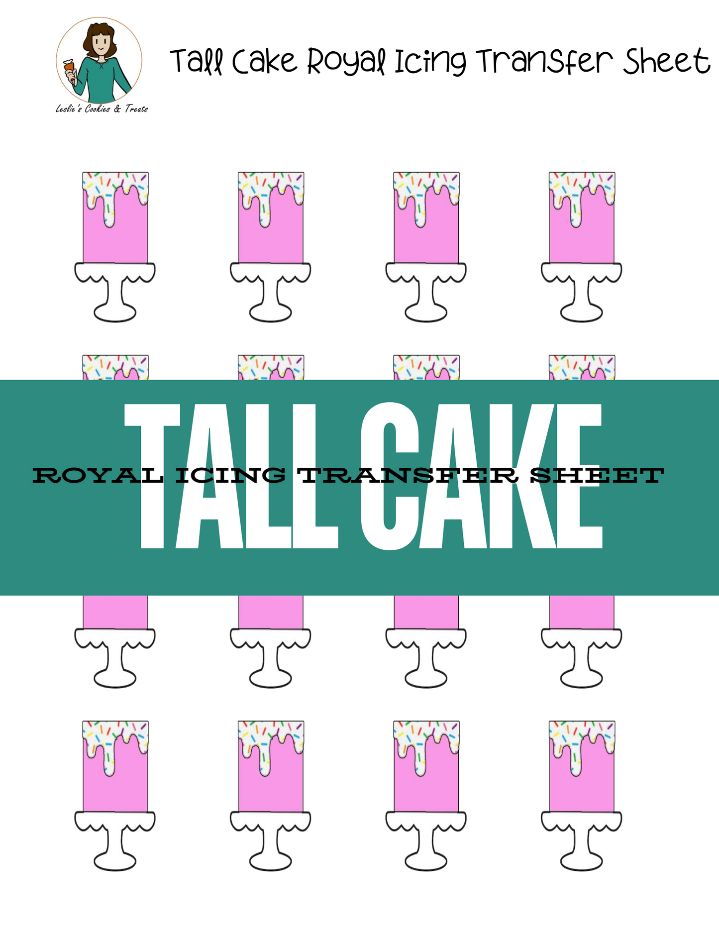 Tall cake royal icing transfer sheet