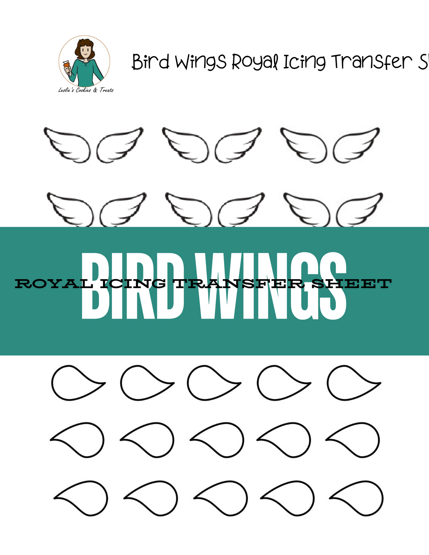 Bird wings royal icing transfer sheet