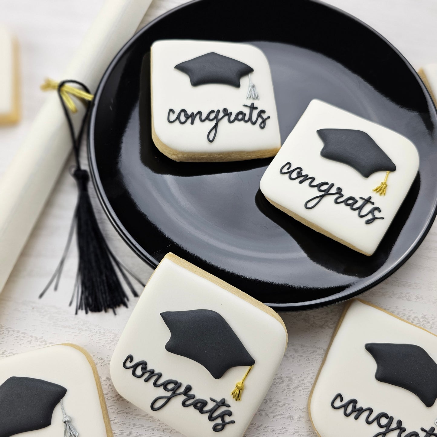 graduation cap decorated sugar cookies