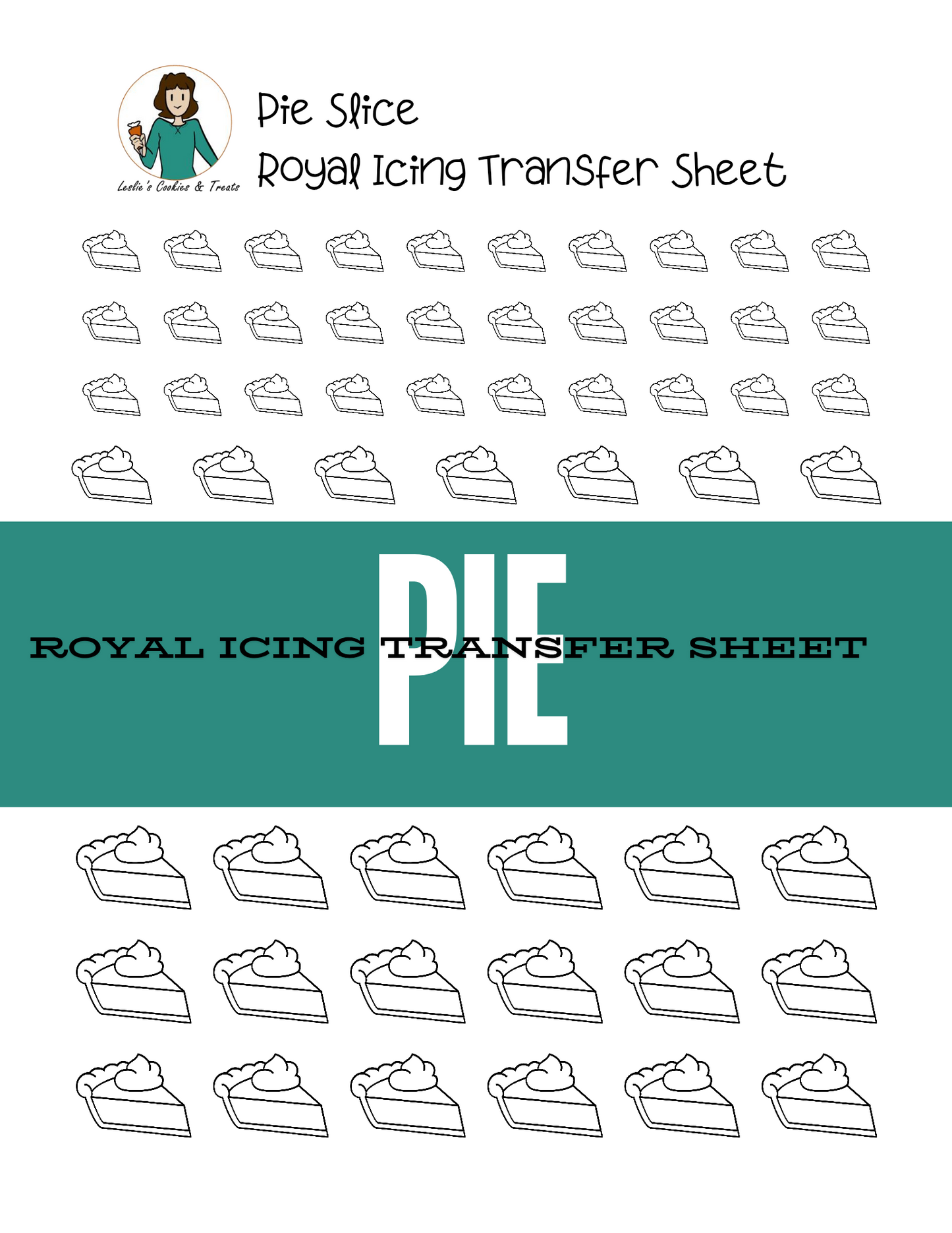 pie slice royal icing transfer sheet