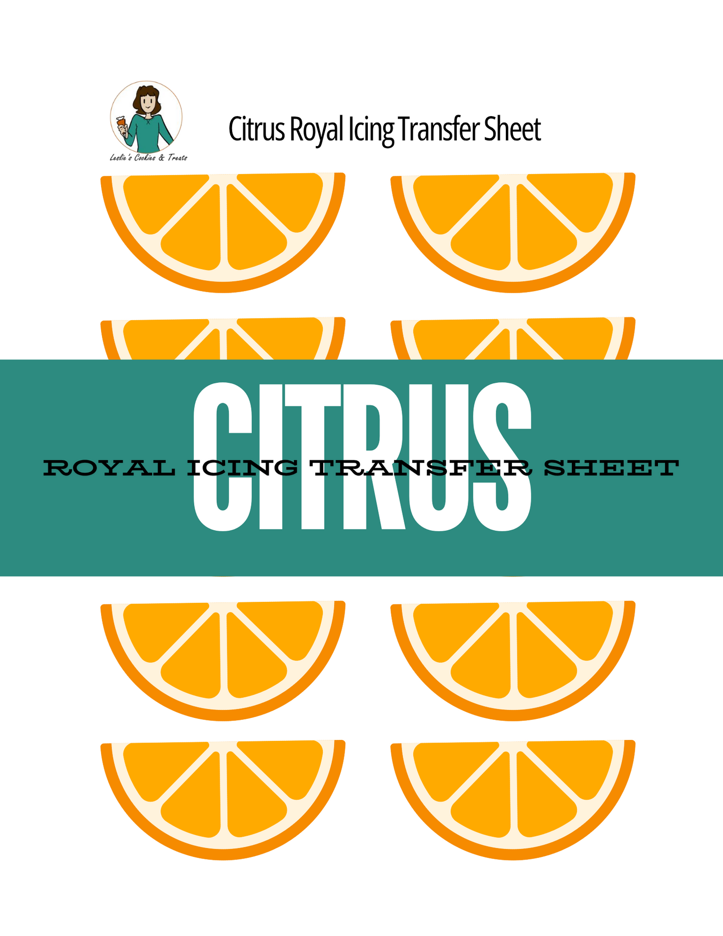 Orange wedge royal icing transfer sheet