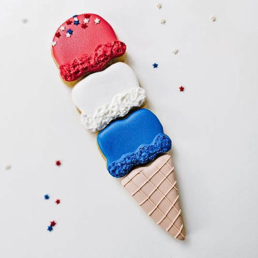 Red, white, and blue ice cream cone sugar cookie 