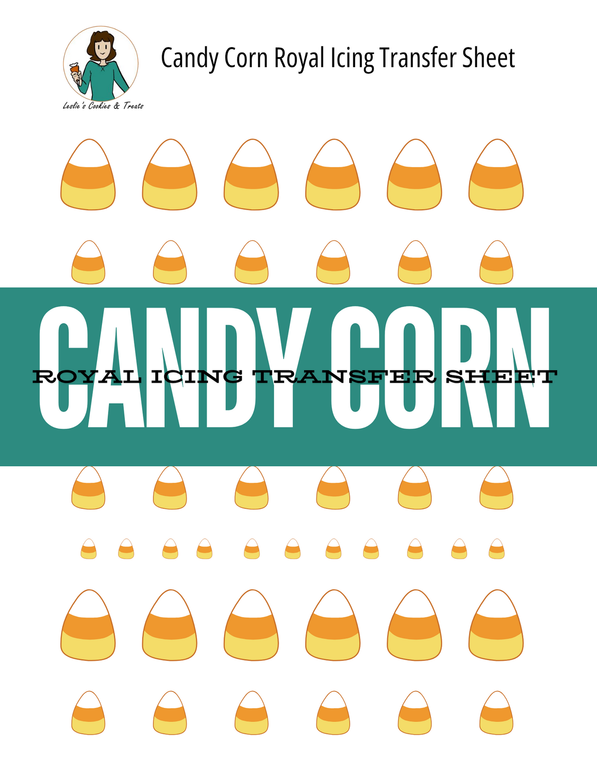 Printable candy corn royal icing transfer sheet for Halloween cookie decorating