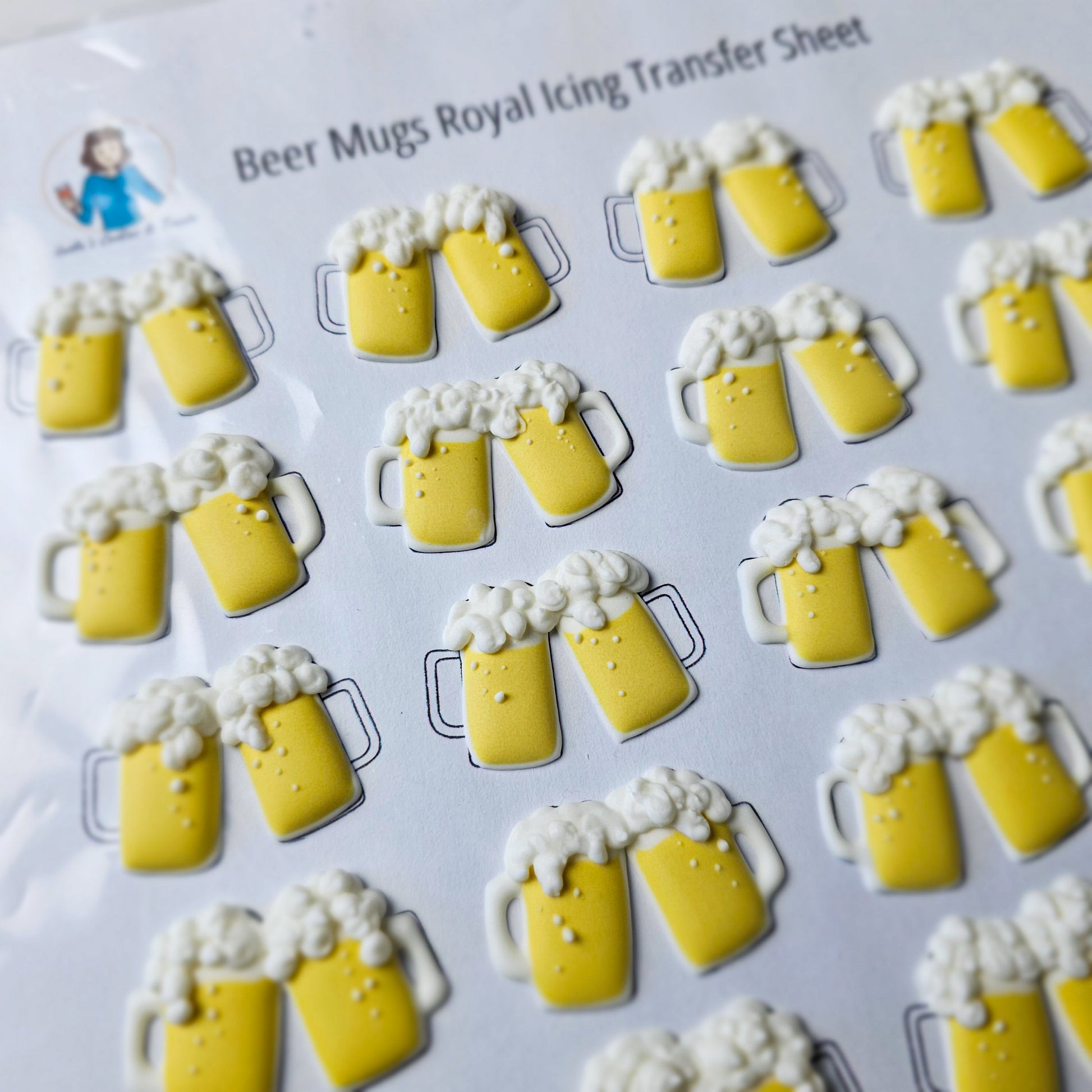 Beer mug royal icing transfer sheets on a white background