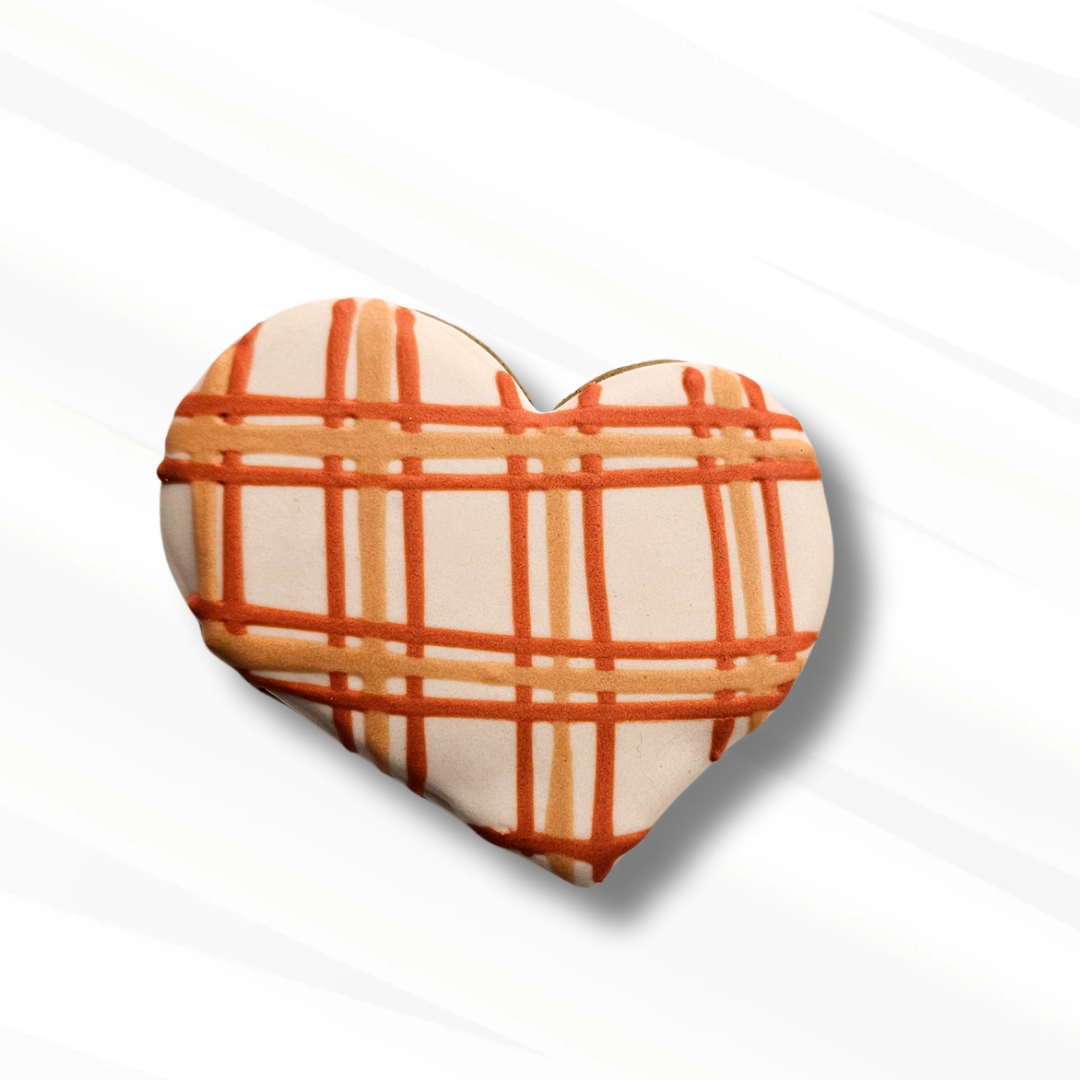 Plaid heart sugar cookie with fall vibes