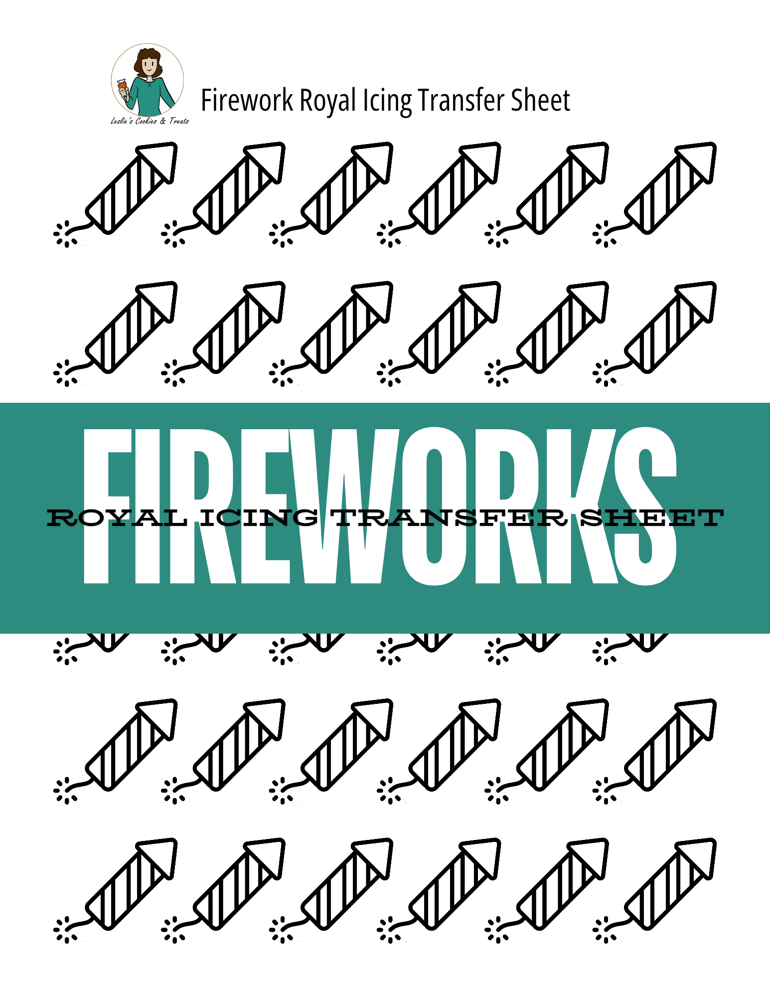 Firework rocket royal icing transfer printable template for sugar cookie decorating 