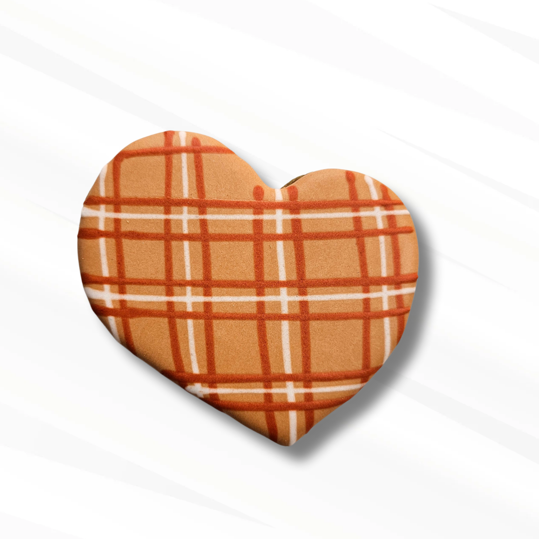 Fall heart sugar cookie in a plaid design