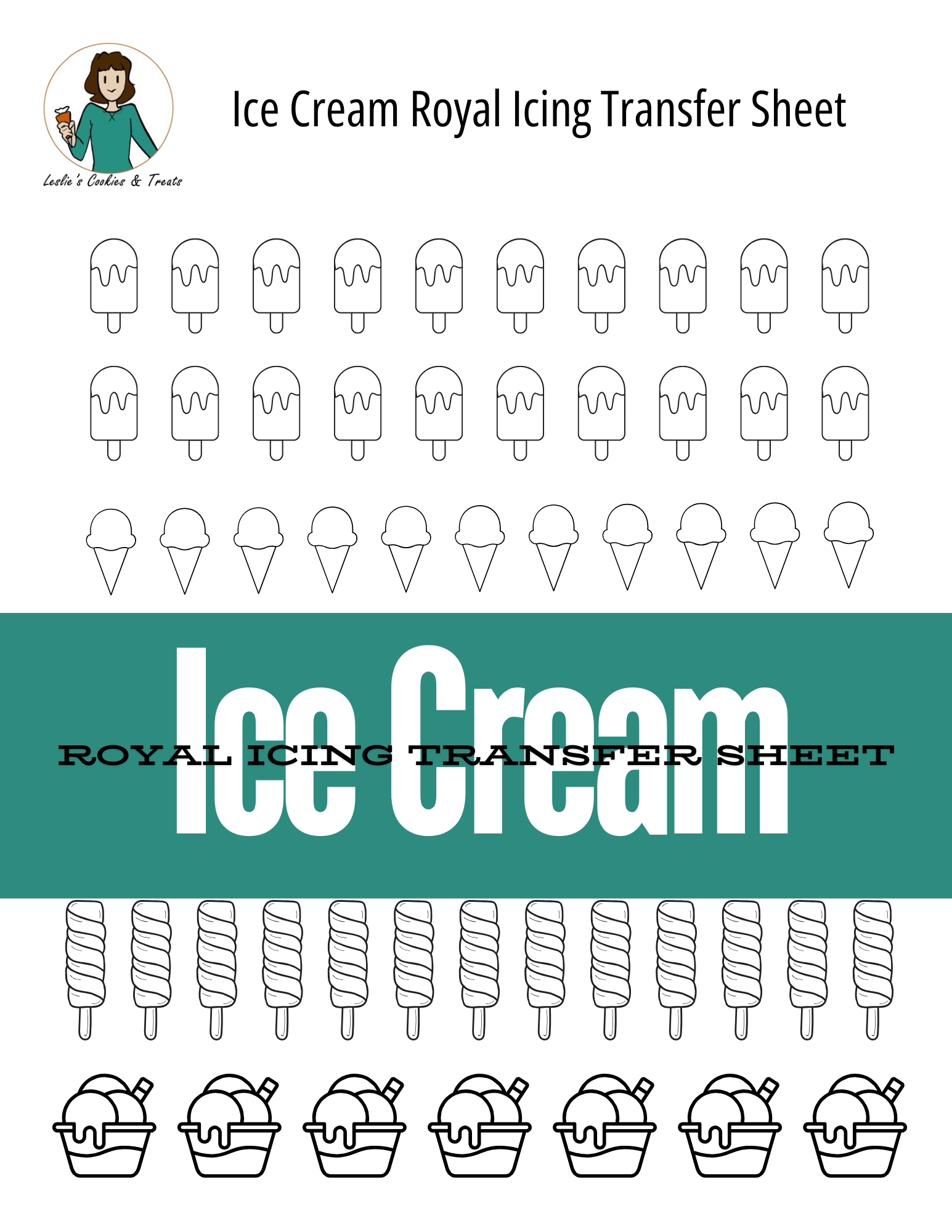 ice cream royal icing transfer sheet