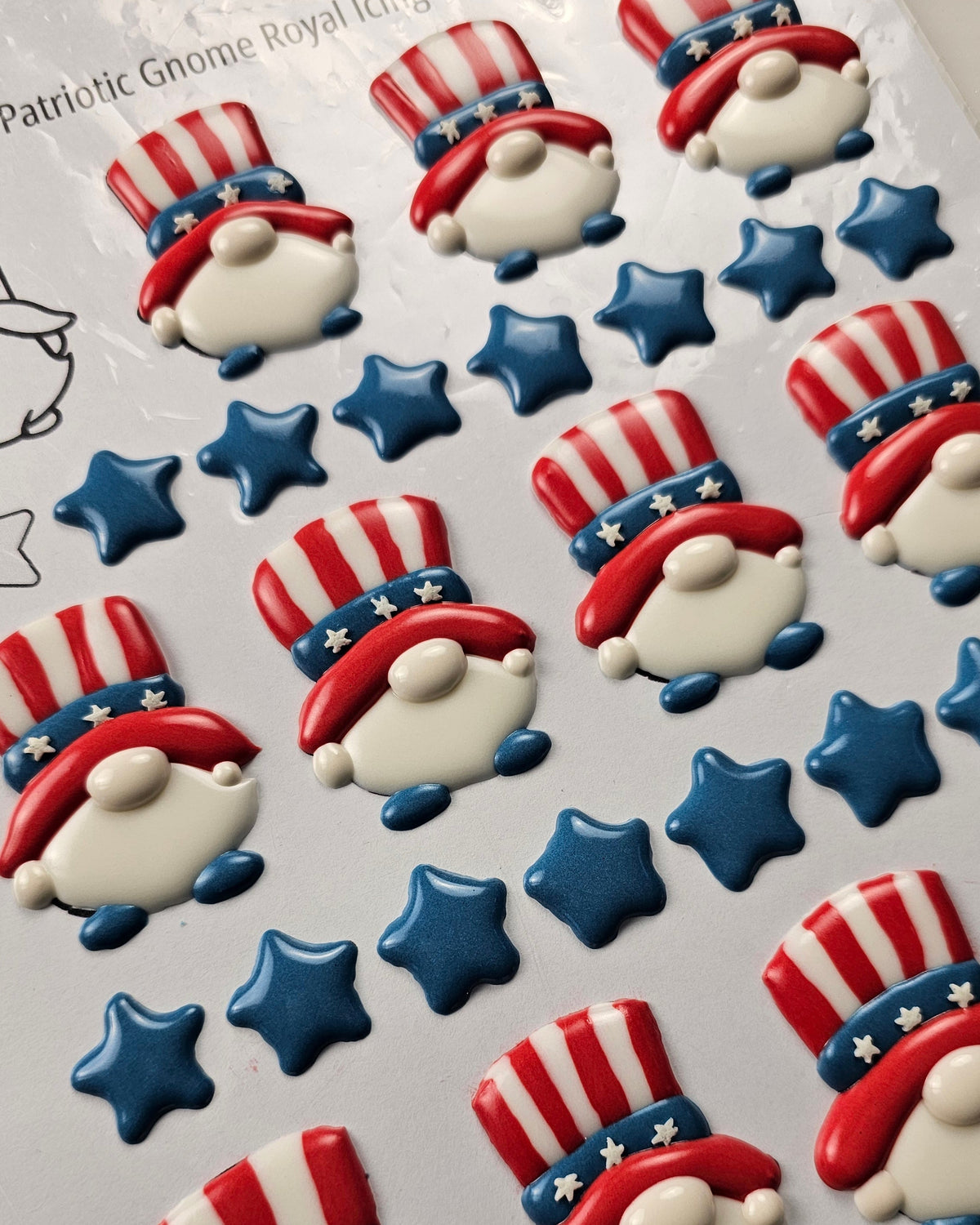 Patriotic gnome royal icing transfer sprinkles for cookie decorating