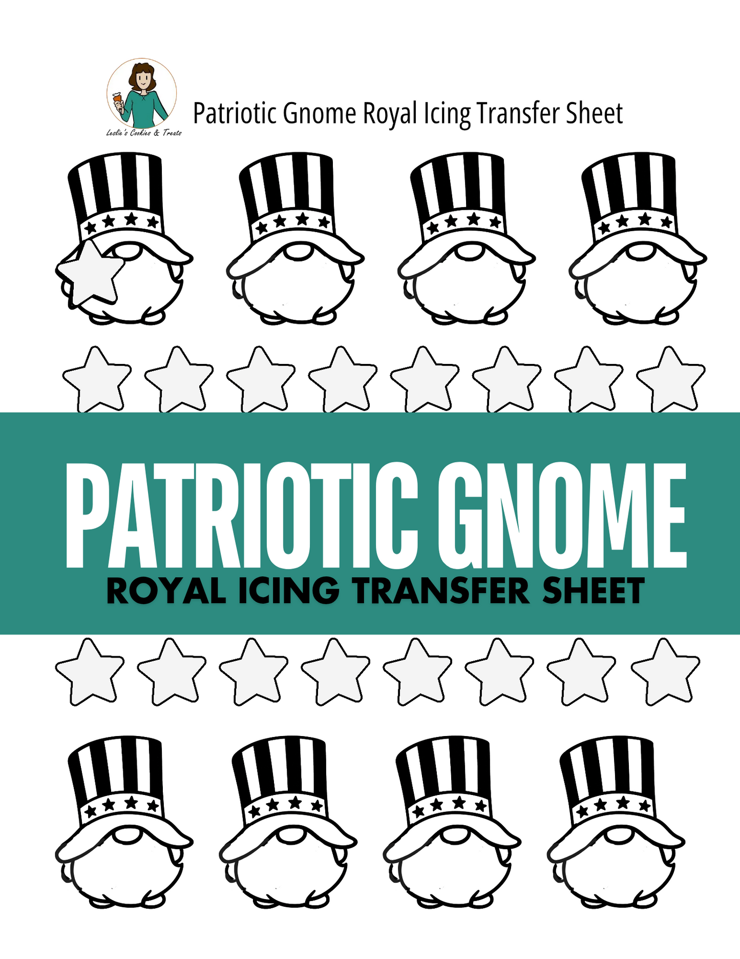 Royal Icing Transfer Sheet - Patriotic Gnome