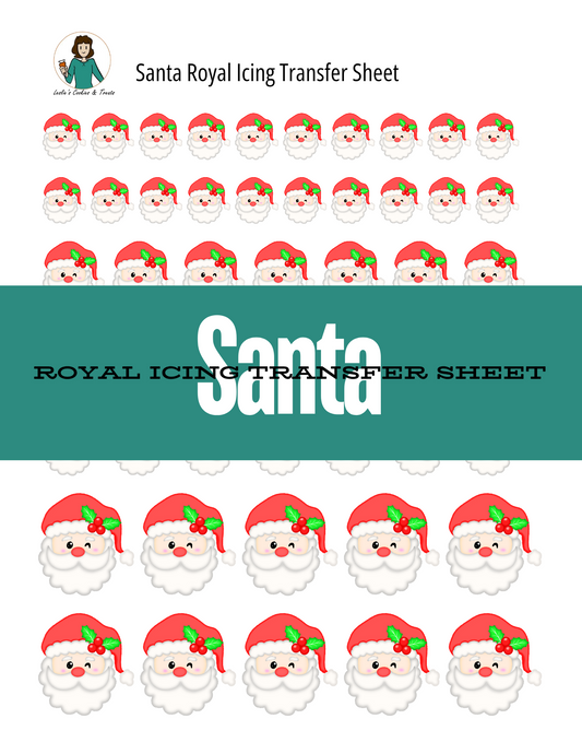 Santa Royal Icing Transfer Sheet with multiple Santa faces on a white background