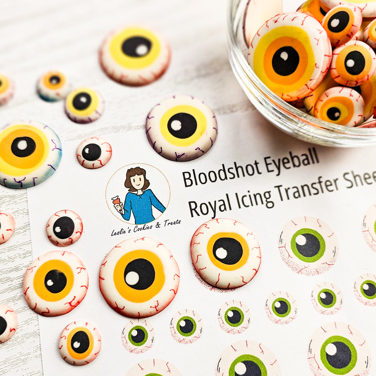 Bloodshot royal icing eyeball transfers for Halloween cookies
