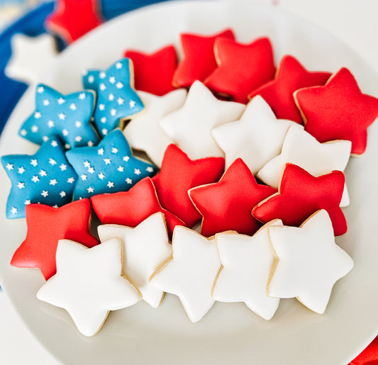 Red white and blue star shaped sugar cookie platter