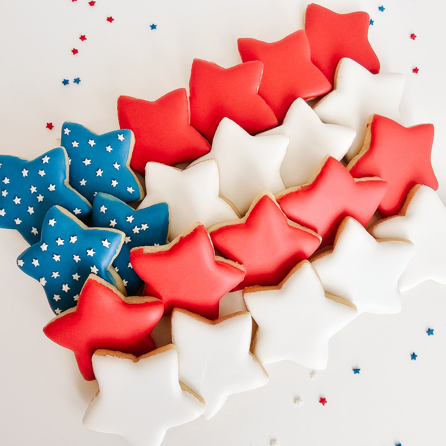 Red white and blue star shaped sugar cookie flag 