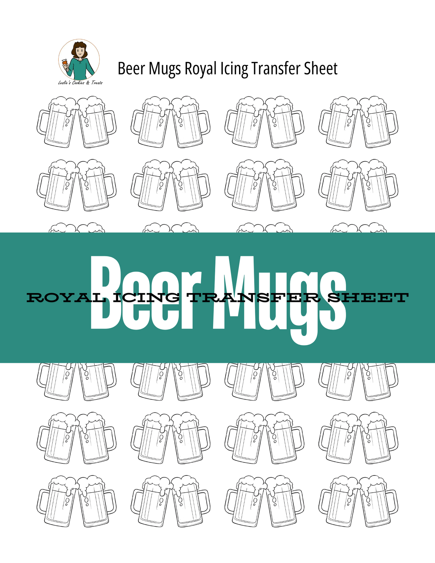 Royal Icing Transfer Sheet - Beer Mugs
