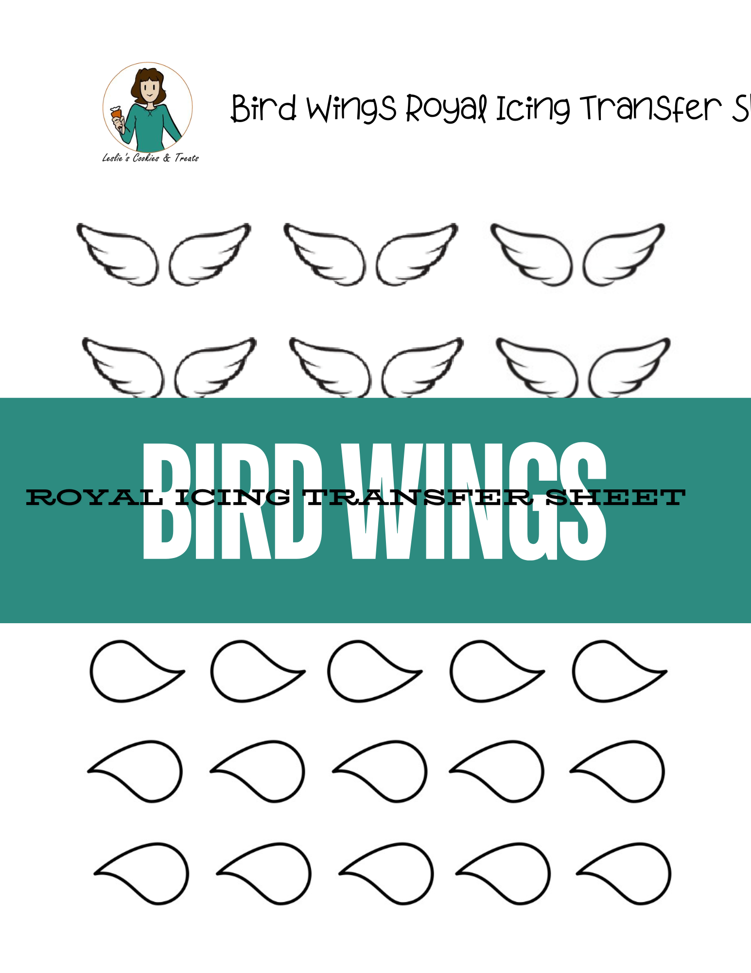 Bird wings royal icing transfer sheet