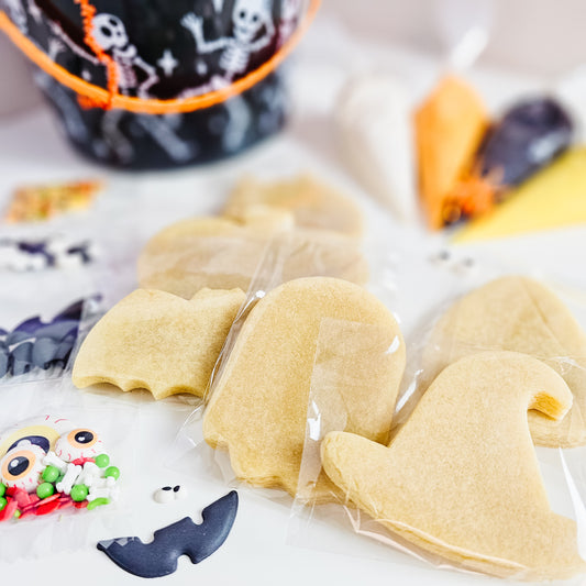 Halloween sugar cookies bagged individually and ready to be decorated